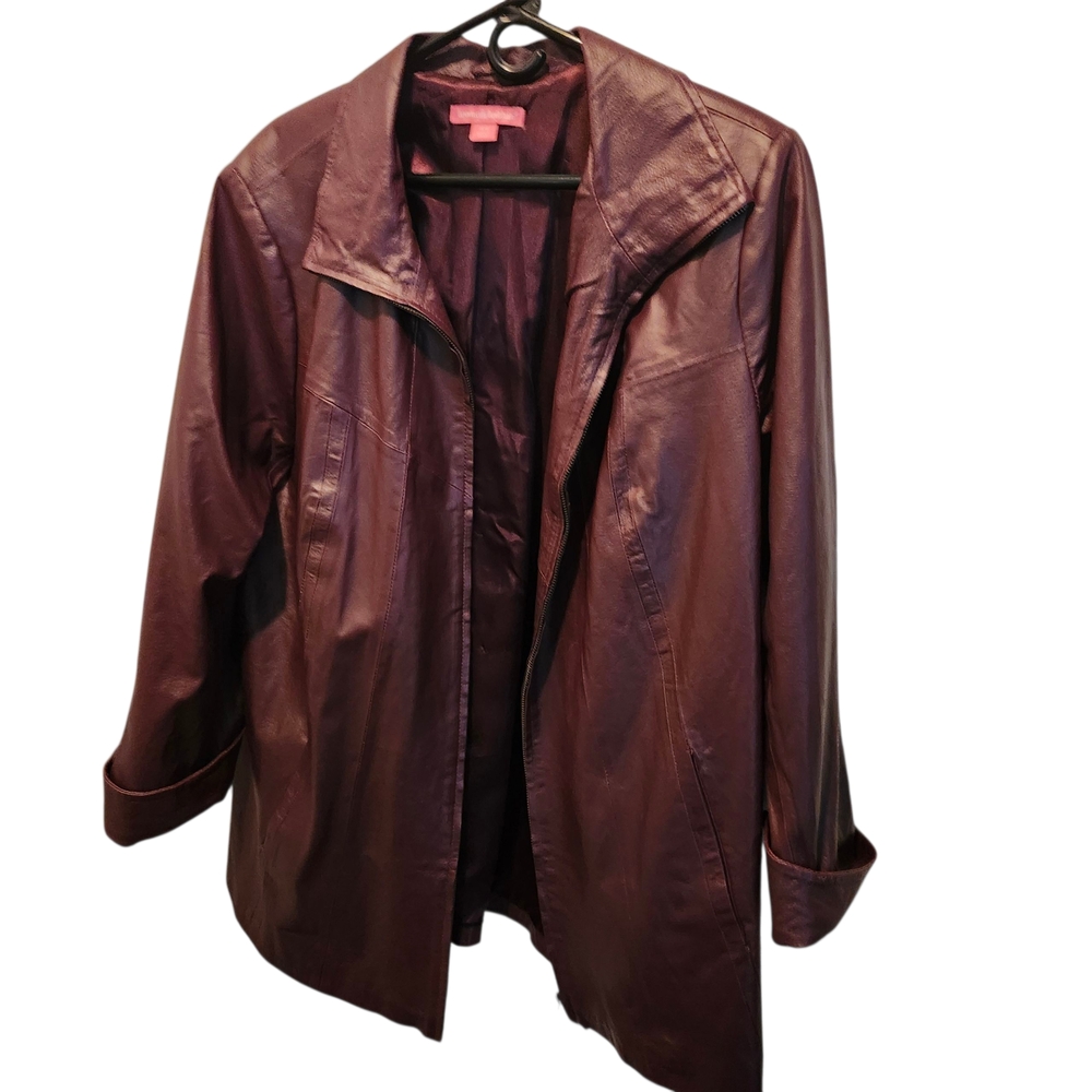 Burgundy Leather Jacket Sz 18